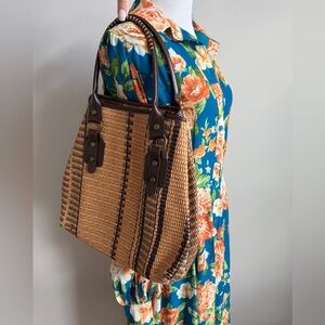 Roberto Pancini made in Italy tote shoulder bag beach tote woven w leather